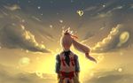  closed_eyes cloud fire_emblem fire_emblem_if food highres male_focus ponytail sky solo sunset takumi_(fire_emblem_if) wagashi white_hair yori_ill 