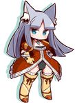  7th_dragon 7th_dragon_(series) :&lt; animal_ears bantorowa blue_eyes blush brown_gloves chibi eyebrows_visible_through_hair fox_ears full_body gloves grey_hair long_hair looking_at_viewer naga_u solo 