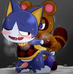  anal animal_crossing arm_grab bed blush bottomless cat clothed clothing enigi09 feline male male/male mammal nintendo prison_guard_position rover_(animal_crossing) sweat tanuki tears tom_nook_(animal_crossing) video_games 