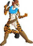  affectos anthro areola belt boots breasts clothed clothing digital_media_(artwork) feline female fighting_stance footwear gun hair handgun holding_object holding_weapon mammal nipples pistol pixel_(artwork) pubic_hairs pussy ranged_weapon revealing_(disambiguation) revealing_outfit scarf skimpy smile solo sprite_art standing tiger weapon 