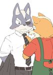  anthro apron blush canine clothed clothing duo fox fox_mccloud fully_clothed kemono male male/male mammal married necktie nintendo shinki_k star_fox video_games wolf wolf_o&#039;donnell 