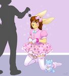  anthro bow clothed clothing cuffs_(disambiguation) diaper dress girly hypnosis lagomorph leggings legwear mammal mind_control rabbit silhouette solo_focus spiral_eyes urine watersports wen wet_diaper 