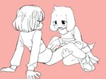  anthro asriel_dreemurr blush bottomless caprine chara_(undertale) child clothed clothing cub cute duo female fingering fur goat human human_on_anthro interspecies male male/female mammal panties panties_around_ankle semi undertale underwear video_games white_fur young 