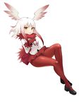  absurdres blush eyebrows_visible_through_hair full_body head_wings highres japanese_crested_ibis_(kemono_friends) kemono_friends looking_at_viewer mary_janes pantyhose parted_lips red_hair red_legwear red_skirt shoes short_hair short_hair_with_long_locks skirt solo sookmo white_hair yellow_eyes 