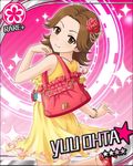  bag blush brown_eyes brown_hair card_(medium) character_name dress idolmaster idolmaster_cinderella_girls ohta_yuu short_hair smile stars 