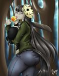  2016 absurd_res anthro anthrofied big_breasts big_butt breasts butt chango-tan costume cutie_mark equine eyelashes female food friendship_is_magic grey_hair hair halloween hi_res hockey_mask holidays horse huge_breasts licking long_hair looking_at_viewer machete mammal mask melee_weapon midriff my_little_pony nipple_bulge octavia_(mlp) pony popsicle purple_eyes solo tongue tongue_out weapon 
