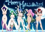  5girls absurdres blue_hair breasts cosmos_(fairy_tail) edit erza_scarlet fairy_tail feet green_hair halloween highres hisui_e._fiore juvia_loxar kinana_(fairy_tail) legs multiple_girls nipples pink_hair purple_hair pussy red_hair shaved_pussy 