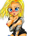  android_18 blonde_hair blue_eyes blush breasts dragon_ball dragon_ball_z dragonball_z nipples torn_clothes 
