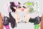  2boys 2girls aori_(splatoon) bar_censor bisexual black_dress black_hair blush breasts censored cousins domino_mask dress earring eyes_closed fang gloves grey_hair heart hotaru_(splatoon) incest interlocked_fingers kiss long_hair mask mibuchi multiple_boys multiple_girls nipples pantyhose penis pointy_ears profile sex simple_background small_breasts splatoon tears tentacle_hair text tongue tongue_out torn_clothes torn_pantyhose white_gloves 