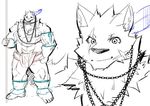  abs anthro biceps black_nose chain_necklace clothing ear_piercing erect_nipples feathers fur gloves hatake huge_muscles jewelry looking_at_viewer male mammal muscular necklace nipples pecs piercing quads sketch smile snout solo staff triceps underwear 