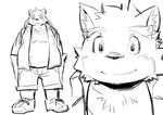  anthro backpack black_nose clothing footwear fur hatake looking_at_viewer male mammal overweight shirt shoes shorts sketch slightly_chubby smile snout solo 