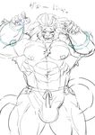  abs biceps body_hair bulge chest_hair clothing erect_nipples feline fur gloves hatake huge_muscles invalid_tag japanese japanese_text lion looking_at_viewer male mammal mane muscular navel nipples pants pecs smile solo text translation_request triceps 