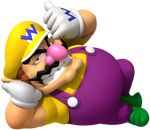  black_eyes gloves hat looking_at_viewer mustache official_art overalls super_mario_bros. wario 