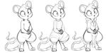  black_and_white chest_tuft cloak clothing eyelashes female mammal mcsweezy monochrome mouse multiple_images nude rodent semi-anthro solo sweater tuft 