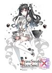  bangs black_hair blush bow brave_sword_x_blaze_soul breasts copyright_name dress elbow_gloves eyebrows_visible_through_hair full_body gloves grey_eyes hair_bow high_heels juliet_sleeves logo long_hair long_sleeves looking_at_viewer medium_breasts nardack official_art puffy_sleeves simple_background smile solo thighhighs white_background white_dress white_gloves white_legwear zettai_ryouiki 