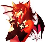  2013 5_fingers anthro brown_eyes canine ear_piercing fox hybrid kero_tzuki mammal membranous_wings open_mouth piercing pink_nose red_tongue smile teeth tongue wings 