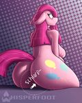  2017 anthro anthrofied blush breasts cutie_mark dotted_background earth_pony equine female friendship_is_magic hair hi_res horse long_hair mammal my_little_pony nude pattern_background pinkamena_(mlp) pinkie_pie_(mlp) pony simple_background solo sweat whisperfoot 