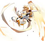  bad_id bad_pixiv_id blonde_hair fumarusan hair_ornament hairclip headphones reaching_out rocket_punch scarf senki_zesshou_symphogear spinning tachibana_hibiki_(symphogear) yellow_eyes 