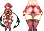  arms_behind_back ass ass_focus bad_id bad_twitter_id breasts circlet curvy earrings from_behind homura_(xenoblade_2) jewelry large_breasts looking_at_viewer nuezou red_eyes red_hair red_legwear short_hair short_shorts shorts simple_background skindentation smile solo thick_thighs thigh_gap thighhighs thighs white_background wide_hips xenoblade_(series) xenoblade_2 