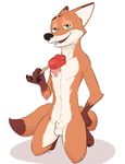  2017 animal_genitalia anthro balls canine disney duke_(artist) fox fur male mammal nick_wilde nude open_mouth sheath simple_background smile solo tongue zootopia 