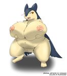  &lt;3 big_breasts breasts conditional_dnp fangs female feral flak_wizard holding_breast huge_breasts inverted_nipples looking_at_viewer nintendo nipples one_eye_closed orange_eyes overweight pink_nipples pok&eacute;mon pussy semi-anthro simple_background solo somnamg thick_thighs typhlosion video_games white_background wink 