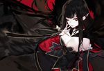  bare_shoulders black_hair breasts detached_sleeves dress fate/apocrypha fate_(series) high_heels large_breasts long_hair mo_(mocopo) one_eye_closed pointy_ears semiramis_(fate) solo spikes very_long_hair 