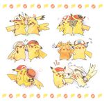  food gen_1_pokemon haruka_(pokemon) hat high_five hikari_(pokemon) holding holding_food iris_(pokemon) kasumi_(pokemon) kiss lillie_(pokemon) mokunami no_humans pikachu poke_ball_symbol pokemon pokemon_(anime) pokemon_(classic_anime) pokemon_(creature) pokemon_ag pokemon_bw_(anime) pokemon_dp_(anime) pokemon_ribbon pokemon_sm_(anime) pokemon_xy_(anime) satoshi_(pokemon) scared serena_(pokemon) sexual_dimorphism slapping sweatdrop white_background 