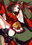  bare_shoulders boots breasts brown_eyes brown_hair china_dress chinese_clothes detached_sleeves dress guilty_gear guilty_gear_xrd hair_ornament highres kuradoberi_jam large_breasts long_hair open_mouth shangorilla skirt solo very_long_hair 