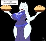  2016 anthro big_breasts black_background boss_monster breasts caprine clothing english_text eyelashes eyes_closed female food fur goat horn jrvanesbroek kaiuchiha15 long_ears mammal mature_female mother nipple_bulge open_mouth parent pie robe simple_background solo text toriel undertale video_games white_fur wide_hips 