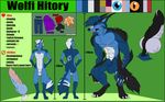  2017 animal_genitalia anthro balls beast_(disambiguation) blue_fur canine digital_media_(artwork) erection fur hair male mammal model_sheet multicolored_penis muscular nude open_mouth penis simple_background smile solo tongue two_tone_penis were werewolf white_fur wolf wolfi-hitory wolfi_hitory_(character) 