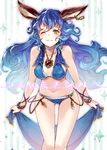  animal_ears bare_shoulders bikini blue_hair choker earrings ferry_(granblue_fantasy) granblue_fantasy jewelry navel necklace one_eye_closed solo super_zombie swimsuit wavy_hair yellow_eyes 