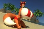  3d_(artwork) anthro anthroanim beach big_breasts bikini breasts clothed clothing colossal_kimberly digital_media_(artwork) female hair huge_breasts hyper outside pose red_hair seaside smile solo swimsuit water 