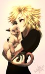  2013 blonde_hair blue_eyes cat clothed clothing duo feline feral hair human kero_tzuki mammal simple_background whiskers white_background 