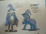  2017 4:3 angry anthro armor canine cape clothing crossover dialogue duo equine female feral fox friendship_is_magic fur hat horn jewelry krystal loincloth looking_down mammal multicolored_fur my_little_pony navel necklace nintendo pointing purple_eyes rabbi-tom raised_leg star_fox trixie_(mlp) two_tone_fur unicorn vambraces video_games witch_hat 