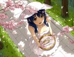 :d bare_shoulders blue_hair braid breasts cherry_blossoms collarbone day dress from_above grass hat medium_breasts nature niii_(memstapak) open_mouth outdoors petals shokugeki_no_souma smile solo sun_hat sundress tadokoro_megumi tree twin_braids white_dress white_hat yellow_eyes 