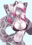  2017 anthro ariannafray_pr big_breasts blue_eyes bra breasts clothing feline female hair leopard looking_at_viewer mammal multicolored_hair panties seductive simple_background snow_leopard solo underwear 