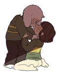  anthro asriel_dreemurr blush bottomless caprine chara_(undertale) child clothed clothing cub duo female fur goat hands_on_neck human kneeling male male/female mammal semi standing undertale video_games white_fur young 