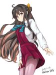  2017 black_hair brown_eyes celestea_tera cowboy_shot dated grey_legwear highres kantai_collection long_hair long_sleeves looking_at_viewer multicolored_hair naganami_(kantai_collection) pantyhose pink_hair school_uniform shirt simple_background solo standing twitter_username very_long_hair white_background white_shirt 