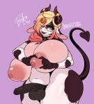  anthro balls big_breasts blonde_hair blue_eyes bovine breasts cattle dickgirl erection eyewear foreskin glasses hair horn huge_breasts intersex looking_at_viewer mammal mcarson overweight overweight_dickgirl penis thick_thighs 