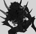  balls blood castlevania claws demon fur greyscale grin konami male monochrome monster multi_eye open_mouth open_smile paperclip_(artist) precum rosary sharp_teeth smile solo spikes teeth video_games 