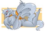  2017 anthro anthrofied barrette big_breasts big_butt breasts butt claire_(skybluefox) claws demonnyuu digital_media_(artwork) dragon female fluffy fur furred_dragon hair hand_on_butt hi_res legendary_pok&eacute;mon lying nintendo non-mammal_breasts on_front pok&eacute;mon pok&eacute;morph ponytail pussy rear_view red_eyes reshiram shiny_pok&eacute;mon smile solo spread_legs spreading thick_thighs toe_claws video_games voluptuous white_fur wide_hips winged_arms wings 