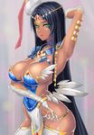  arm_up armpits black_hair breasts cleavage commentary_request dark_skin fate/grand_order fate_(series) green_eyes head_chain highres hips jewelry large_breasts lips long_hair looking_at_viewer necklace parted_lips scheherazade_(fate/grand_order) shinno skindentation solo thighhighs very_long_hair white_legwear 