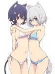  2girls :p animal_ears bare_shoulders bikini blush breasts cat_ears hands_on_another&#039;s_shoulders highres konno_junko looking_at_viewer mel_(melty_pot) mizuno_ai multiple_girls navel side-tie_bikini sideboob small_breasts sweatdrop swimsuit tongue tongue_out underboob zombie_land_saga 