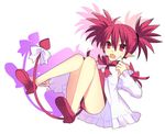  :o bare_legs bow cosplay demon_tail disgaea earrings etna fang flonne flonne_(cosplay) flonne_(fallen_angel) full_body heart heart_earrings jewelry leotard lololotton makai_senki_disgaea pointy_ears red_bow red_eyes red_hair red_leotard short_hair slit_pupils solo spiked_hair tail tail_bow twintails white_background white_bow 