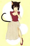  1girl animal_ears black_hair breasts cleavage dress kuromitsu_(kyoukai_no_rinne) kyoukai_no_rinne purple_eyes shoes short_hair tail 