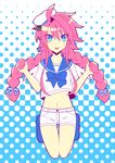  1girl artina_(disgaea) braid disgaea lololotton long_hair makai_senki_disgaea_4 pink_hair sailor_hat sailor_suit shorts solo twin_braids wings 