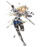  arm_guards armor armored_boots blonde_hair boots breastplate breasts broken broken_armor broken_weapon cape capelet cleavage dress fire_emblem fire_emblem_echoes:_mou_hitori_no_eiyuuou fire_emblem_heroes full_body gloves grey_eyes grey_footwear helmet high_heel_boots high_heels highres holding holding_weapon jewelry knee_boots knee_pads leg_up long_hair looking_away matilda_(fire_emblem) medium_breasts necklace official_art okaya_mrh solo torn_clothes transparent_background weapon 