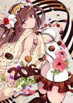  2016 ass breasts brown_hair cherry cookie flower food food_themed_clothes food_themed_hair_ornament fruit hair_ornament hairband long_hair looking_at_viewer medium_breasts new_year ninomoto original pastry personification pink_eyes smile solo whipped_cream 