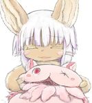  artist_request eyes_closed furry made_in_abyss nanachi_(made_in_abyss) rabbit smile white_hair 