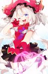  blue_eyes dress fate/grand_order fate_(series) flower gloves hat highres long_hair looking_at_viewer marie_antoinette_(fate/grand_order) one_eye_closed open_mouth ponita silver_hair skirt smile solo twintails 